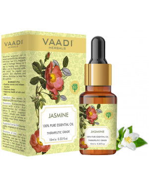 Vaadi Herbals Jasmine Essential Oil - Nourishes Dry & Damaged Hair, Improves Sleep, Uplifts Mood, Reduces Acne & Blemishes - 100% Pure Therapeutic Grade, 10 ml