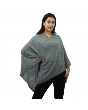 Pashmina Blend V-neck Poncho In Pointel Cable Design For Women