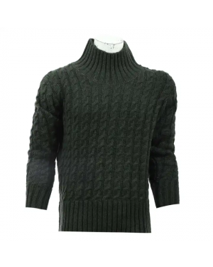 Green Woolen Full Sleeve Knitted Highneck Sweater For Men