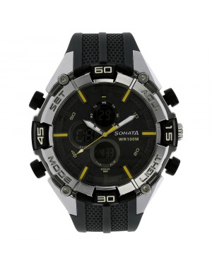 Sonata Ocean Series Watch With Black Plastic Strap For Men 77028PP01