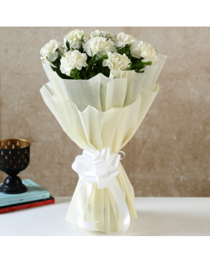 8 White Carnations Bouquet- Small Flowers