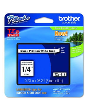 Brother TZe-211 Black on White Labelling Tape – 6mm wide