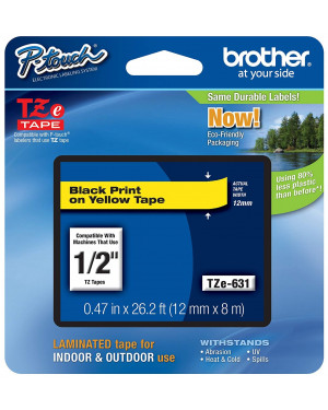 Brother TZe-631 Black on Yellow Labelling Tape – 12mm wide
