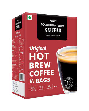Colombain Brew Coffee Arabica Original Hot Brew 10 Bags, 10 Cups