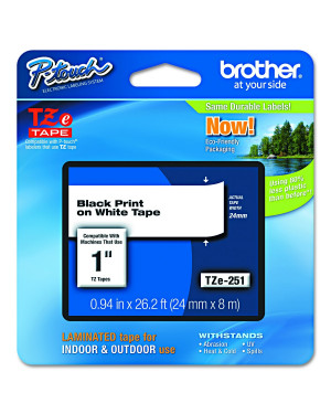 Brother TZe-251 Black on White Labelling Tape – 24mm wide