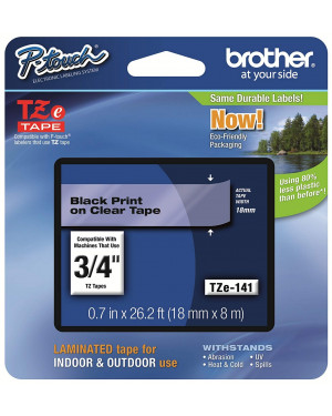 Brother TZe-141 Black on Clear Labelling Tape – 18mm wide