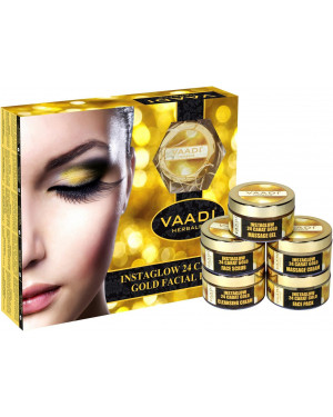 Vaadi Herbals Gold Facial Kit (24 Carat Gold Leaves, Marigold, Wheatgerm Oil, Lemon Peel Extract), 270g