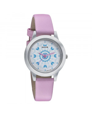 Sonata Floral Folkart Inspired Off White Dial Leather Strap Watch for Women 87019SL10