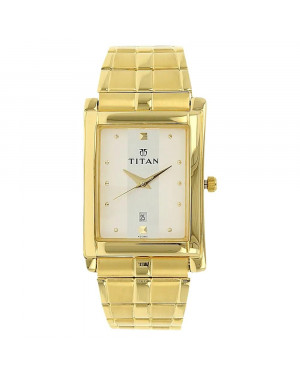 Titan White Dial Golden Stainless Steel Strap Watch For Men 9154BM01