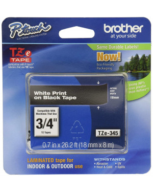 Brother TZe-345 White On Black Labelling Tape – 18mm wide