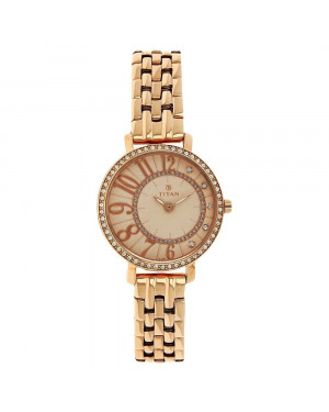 Titan Rose Gold Dial Red Stainless Steel Strap Watch For Women Nk95041WM01