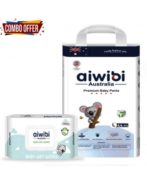 Aiwibi Australian Disposable Breathable Baby Diapers With Elastic Waistband L44+ 1 wipes