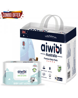 Aiwibi Australian Disposable Breathable Baby Diapers With Elastic Waistband XL40 With Premium Wipes
