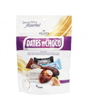 Alyan Dates N Choco Assorted Chocolate Coated Dates, Pouch, 90g