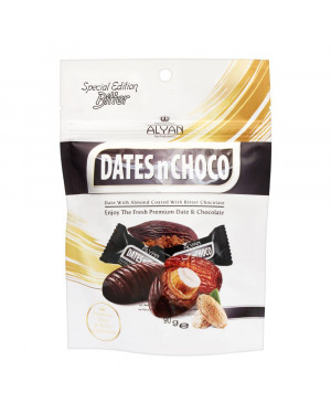 Alyan Dates N Choco Bitter Chocolate Coated Dates, Pouch, 90g