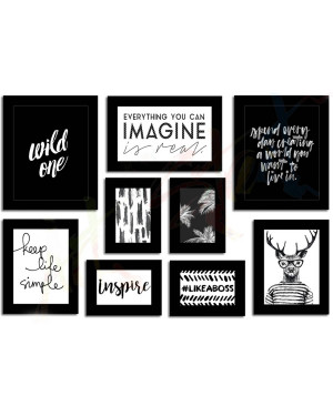 Simple Life Theme Gallery Glass Individual Photo Frame Black, Set of 9