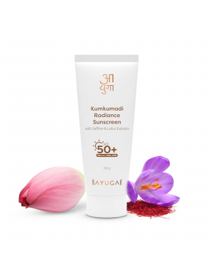 Ayuga Kumkumadi Radiance Sunscreen SPF 50 with Saffron & Lotus Extracts | PA++++ | UVA | UVB | Fights Tan | 50GM