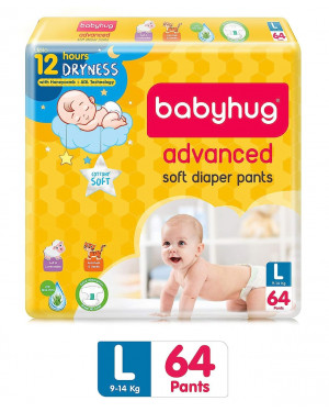 Babyhug Baby Diapers Pants Large 64s Pack - Advanced Soft Diapers Pants 9-14 Kg