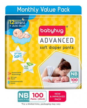 Baby Hug Advanced Diapers Pant Style New Bron-100 Pieces