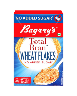 Bagrry's Total Bran Wheat Flakes - No Added Sugar 500gm Box | Premium Sharbati Wheat | High Fibre | Helps Manage Weight | Whole Grain Wheat Flakes