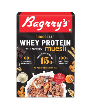 Bagrry's Protein Muesli 500gm Box |15gm Protein Per Serve |Chocolate Flavour|Whole Oats & Californian Almonds|Breakfast Cereal|Protein Rich|Premium American Whey Muesli