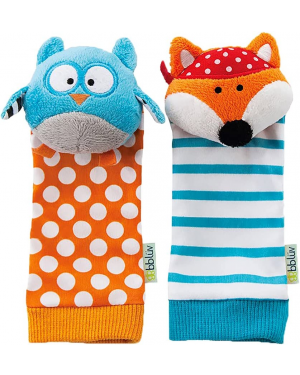 BBLUV B0104 - Düo - Foot Finders - Fun and Colorful Baby Developmental Socks with Rattle (Fox and Owl)