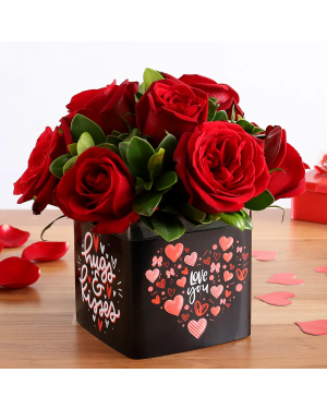 Beautiful Red Roses Bunch In Love You Sticker Vase Flowers