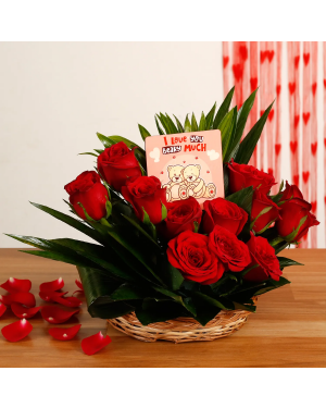 Red Roses Basket With Love Table Top Flowers
