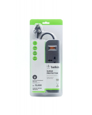 Belkin 3-Socket Surge Protector Universal Socket with 5ft (1.5-Meter) Heavy Duty Cable Overload Protection, Extension Cord Comes with 5 Years Manufacturer Warranty, Grey Color