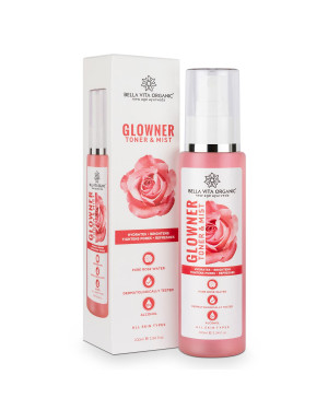 Bella Vita Organic Glowner Face Toner Face Mist, Alcohol free , Rose Water 100ml Pore Minimizing Tightening Natural Toner Spray for Glowing Skin - All Skin Types