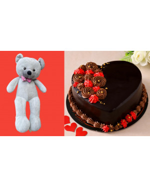 Combo Beautiful 5Ft Chinese Fancy Teddy Bear Grey + Valentine's Day Chocolate Cake