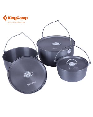 Kingcamp Camping Oversized Cookware Hard Anodized Aluminum Non Stick Lightweight Portable Cooking Set For 6-8 People