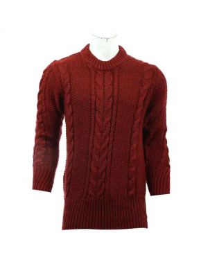 Maroon Woolen Round Neck Full Sleeve Sweater For Men