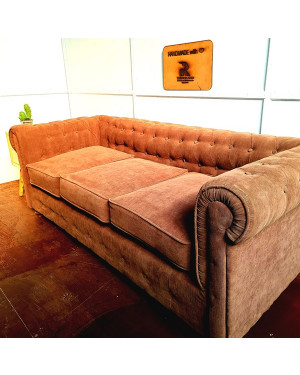 Chesterfield Linen Three Seater Sofa