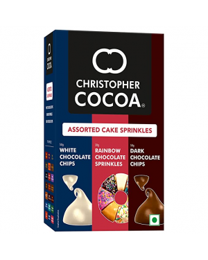 Christopher Cocoa Assorted Cake Sprinkles 130g, (Dark Chocolate Chips 50g, White Chocolate Chips 50g, Rainbow Chocolate sprinkles 30g) (Snack, Topping Ice Cream, Cakes, Baking)