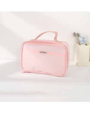 Ximi Vogue Life Clear Mesh Toiletries Storage Organizer Bag with Carrying Strap (Pink)