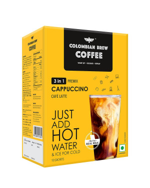 Colombian Brew 3 in 1 Cappuccino Café Latte, Instant Coffee Powder Premix, 10 Sachets 200g