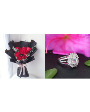Combo 9 Red Roses Bouquet Flowers + Ring 11