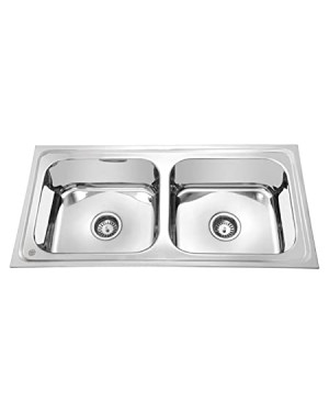 Parryware Double Bowl Sink Flat Edge Gloss Finish (37 x 18.5 x 8 Inch) C857071