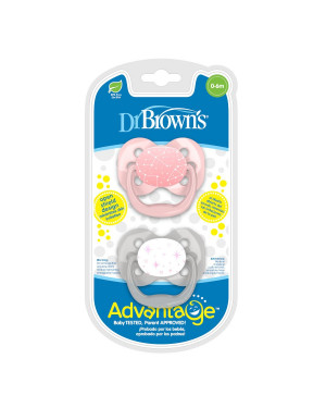 Dr Brown's PA12001-INTLX Advantage Pacifier - Stage 1 Pink Stars 2 Pack