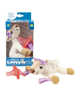 Dr. Brown’s AC158-p6 Lovey Pacifier and Teether Holder, 0m+, Deer With Pink Pacifier
