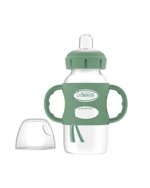 Dr Brown's 9 Oz/270 ml Wide-Neck Sippy Spout Bottle W/ Silicone Handles, Green, 1-Pack Wb91086-P3