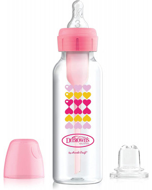 Dr Brown's SB8191-P3 8 oz / 250 ml PP Narrow-Neck "Options" Transition Bottle W/ Sippy Spout - Pink, 1-Pack