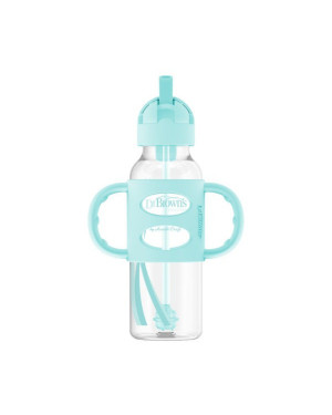 Dr. Brown 8oz/250ml PP N Sippy Straw Bottles w/ Silicone Handles, Turquoise, SB81103