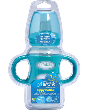 Dr. Brown’s WB91004-P3 Options+ Wide-Neck Bottle With Sippy Spout and Silicone Handle, 9oz Turquoise