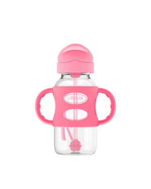 Dr. Brown’s WB91012 Wide-Neck Sippy Straw Bottle with Silicone Handles, 9 oz./270mL Pink