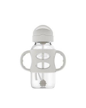 Dr. Brown’s WB91014 Wide-Neck Sippy Straw Bottle with Silicone Handles, 9 oz./270mL Gray