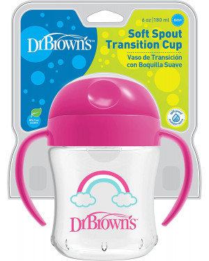 Dr. Brown's TC61003-INTL 6Oz /180 Ml 6M+ Soft Spout Transition Cup W/ Handles Pink