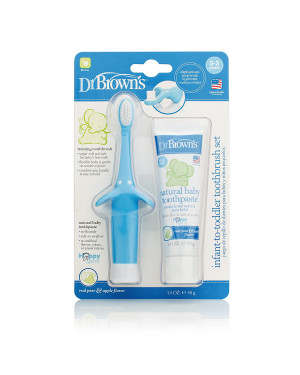 Dr. Brown’s HG024-p4 Infant-To-Toddler Toothbrush ,Toothpaste Combo Pack Elephant Blue