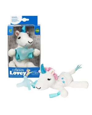 Dr. Brown’s AC136-p6 Lovey Pacifier and Teether Holder, 0m+, Unicorn with Teal Pacifier